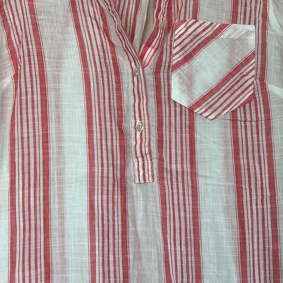 MERONA Red and White Striped Cotton Tunic Blouse Size L - Picture 3 of 7